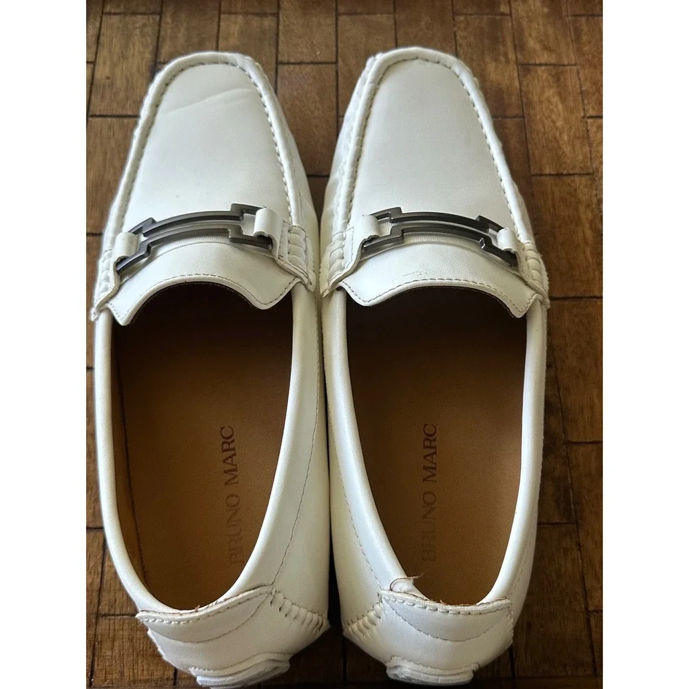 Bruno Marc Mens White Driving Loafers horse bit Slip On Moc Toe Shoes VGUC‎